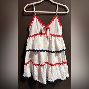 White Dress with Red and Blue Accents Size Medium Nautical Retro Holiday